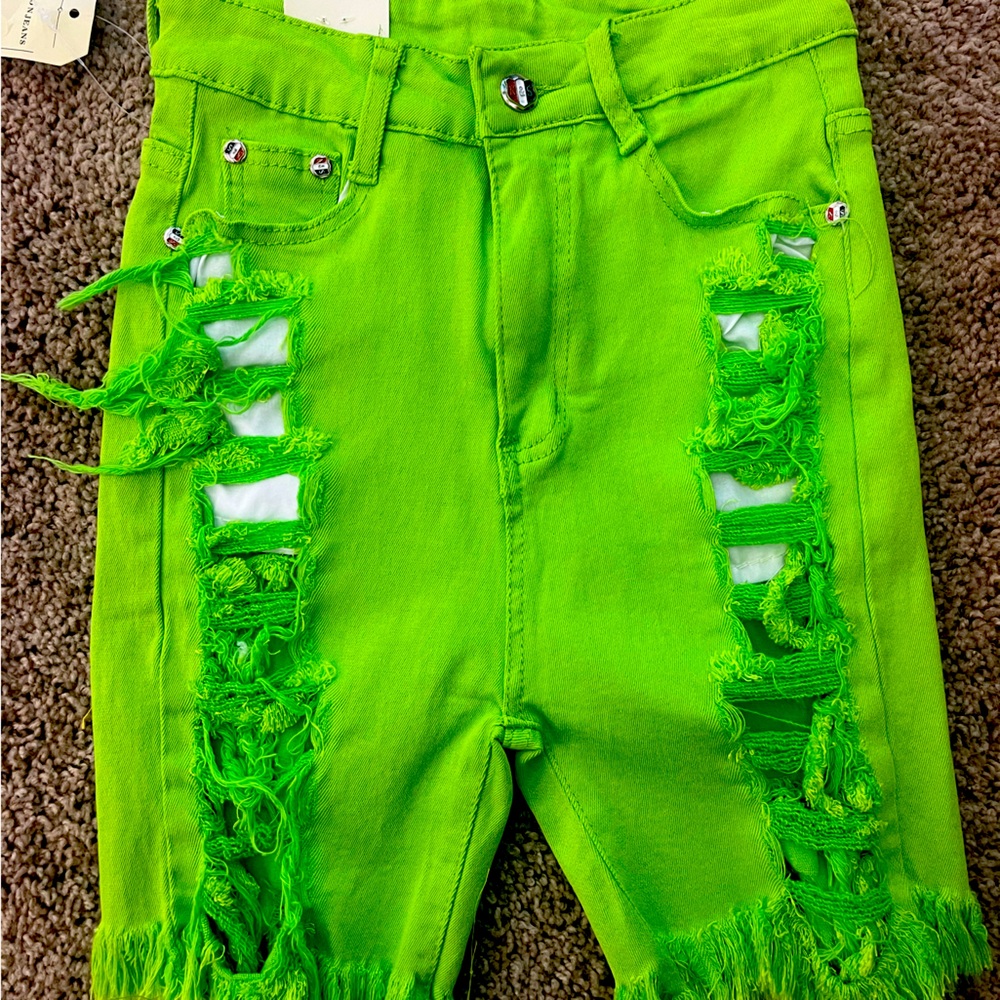 Lime Green Shorts Distress Large
